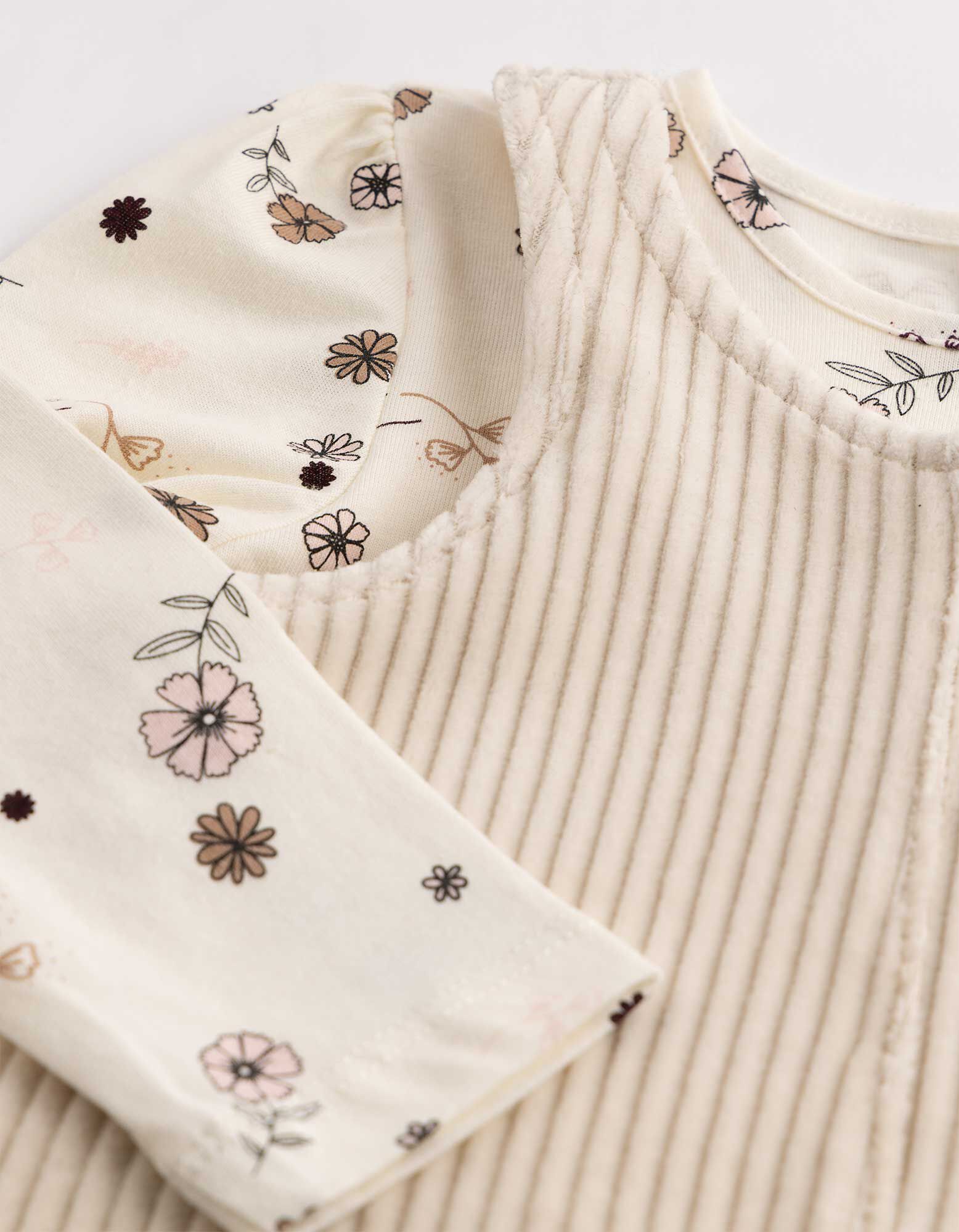 Set aus Shirt und Kleid - Cord - Beige