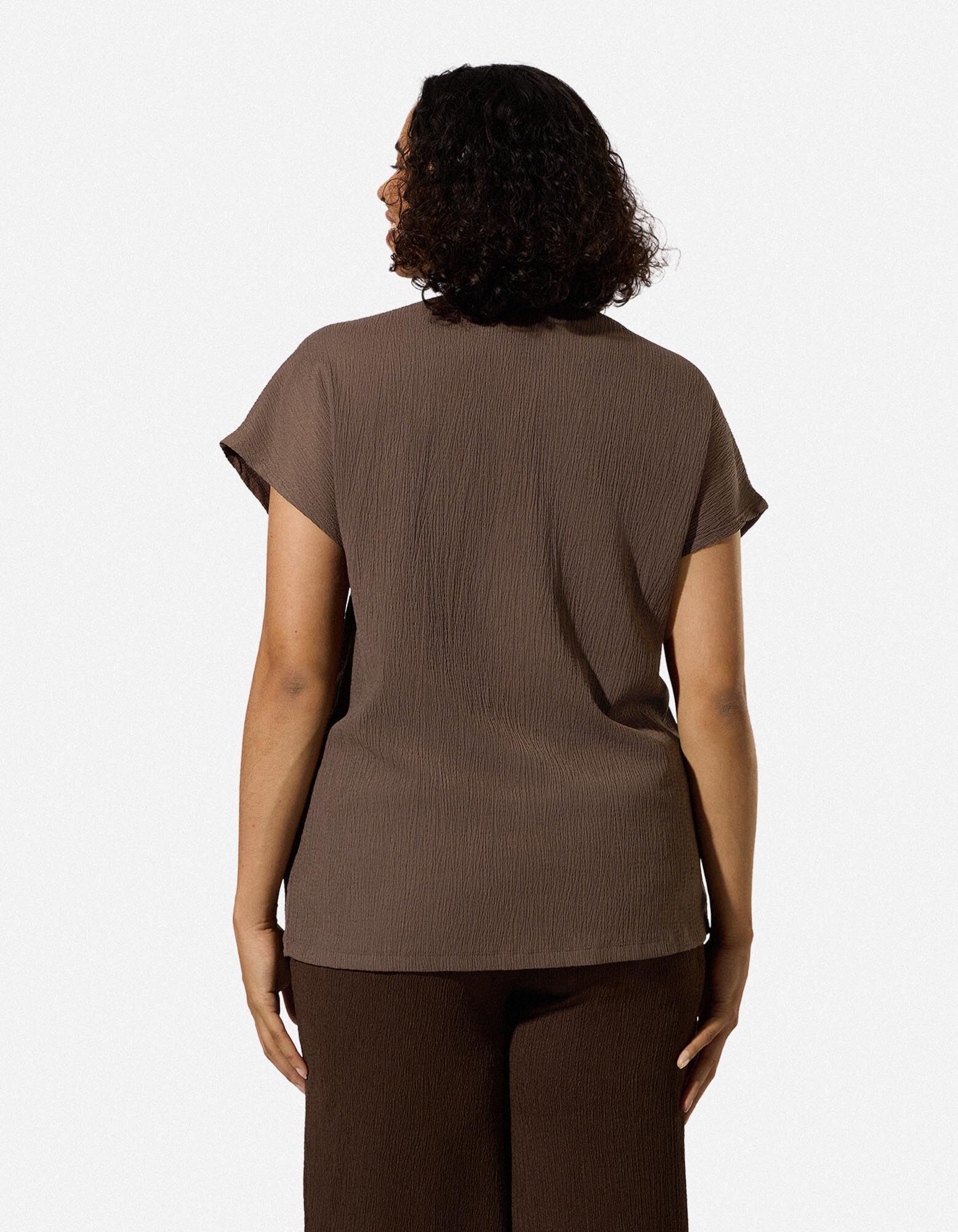 Blouseshirt - Knoopsluiting - bruin