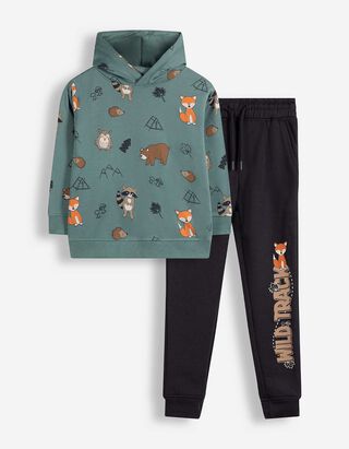 Set aus Kapuzenpullover und Hose - Allover-Print - Gr&uuml;n
