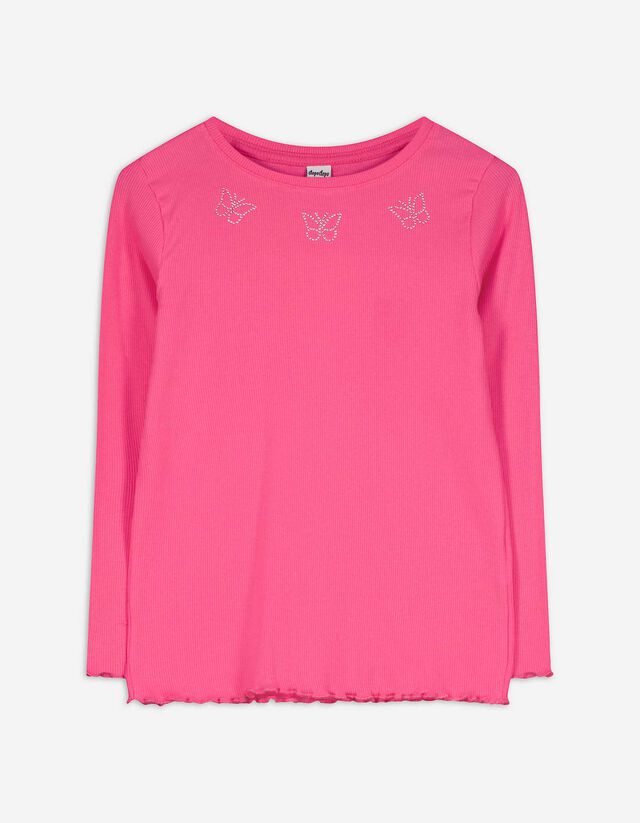 Langarmshirt - Rippenstruktur - pink