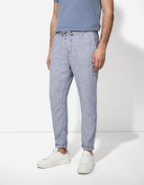 Hlače Chino - Lanena me&scaron;anica - temno modra