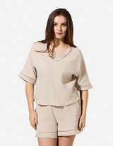 Blusenshirt - einfarbig - Beige