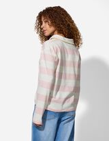 Pololangarmshirt - Streifen - weiß