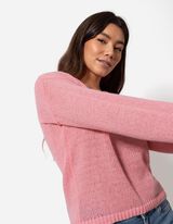 Pleteni pulover - V-izrez - roze