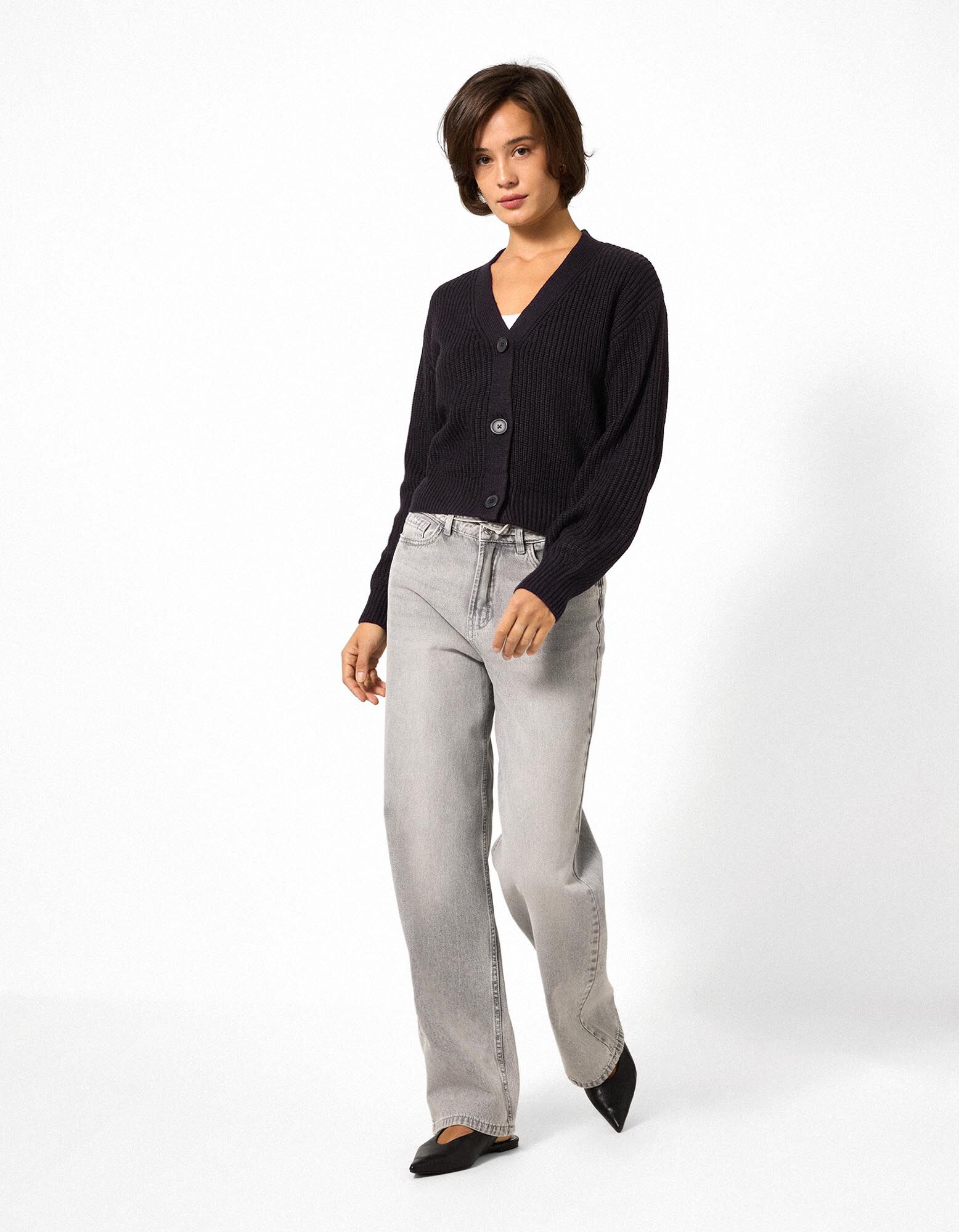 Strickjacke - Knopfleiste - Schwarz