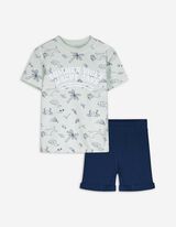 Pyjama Set aus Shirt und Shorts - Allover-Muster - hellgrün
