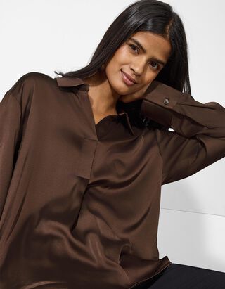 Bluse - Satin - dunkelbraun