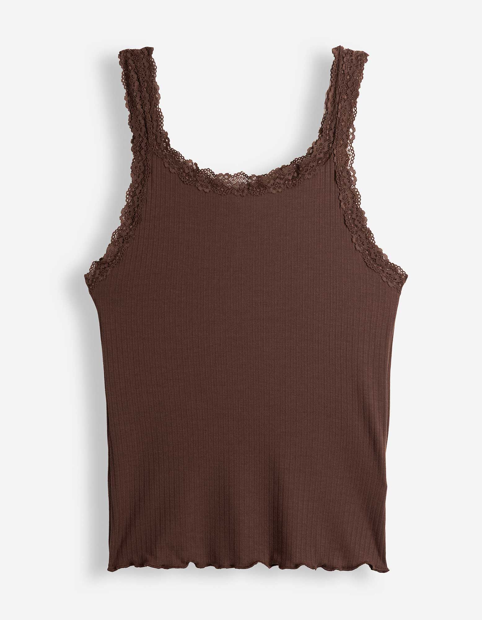 Tanktop - Spitzenbesatz - Dunkelbraun