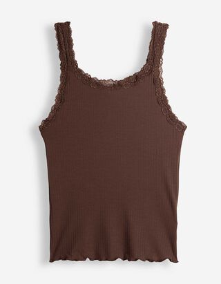 Tanktop - Spitzenbesatz - Dunkelbraun
