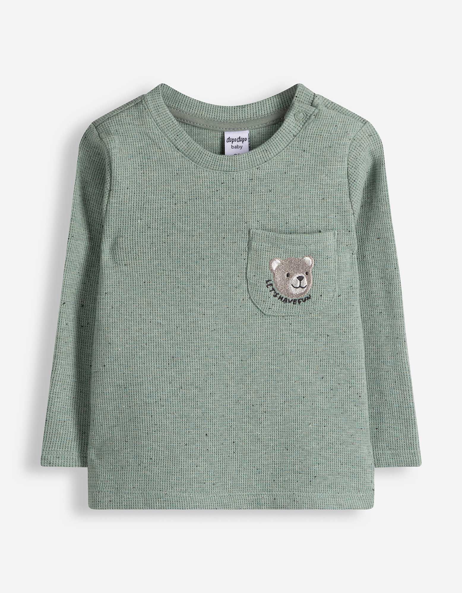 Langarmshirt - Waffelstruktur - Petrol