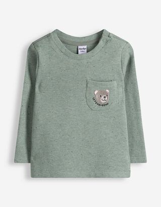 Langarmshirt - Waffelstruktur - Petrol