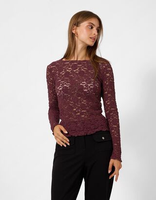 Langarmshirt - Crinkle-Optik - Lila