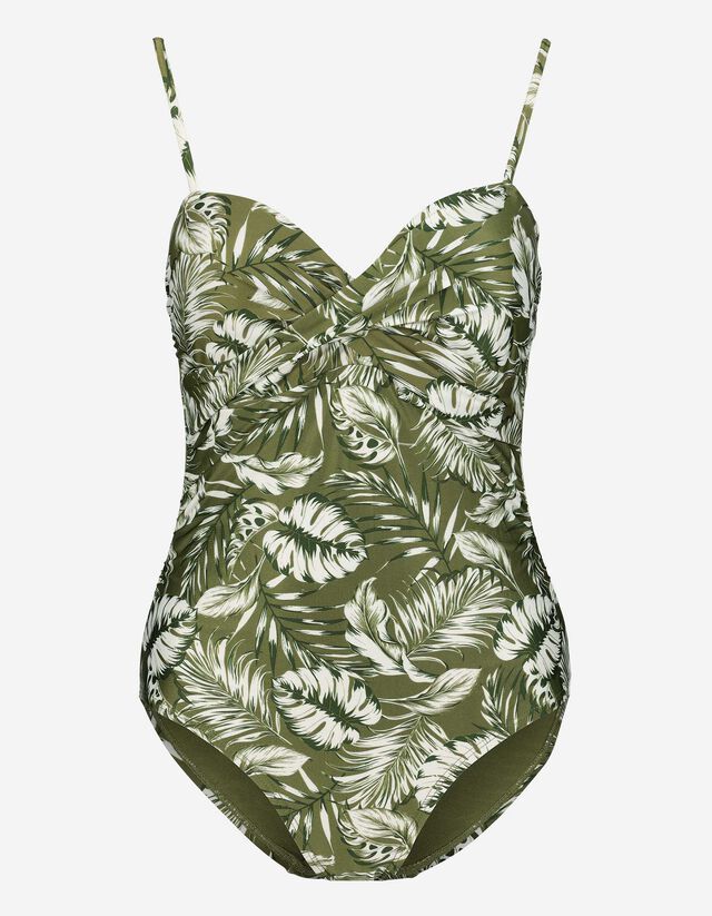 Costume da bagno - Fantasia floreale - verde scuro
