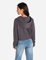 Cropped Sweatjacke - Kapuze mit Tunnelzug - dunkelgrau