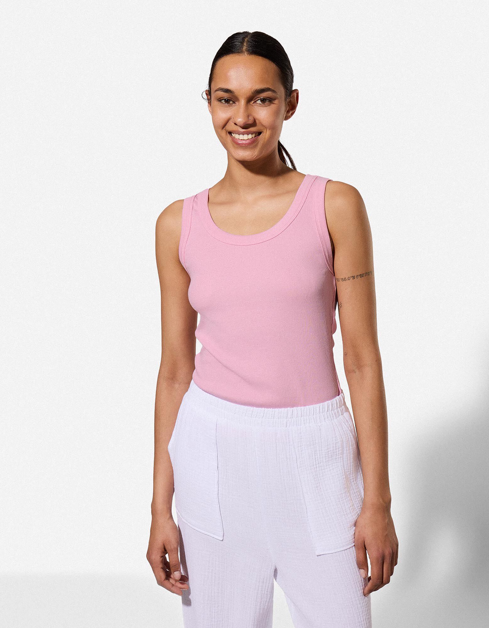 Top - Rippenstruktur - Rosa