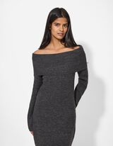 Abito a maglia - Scollo alla carmen - grigio