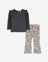 Set aus Langarmshirt und Leggings - Allover-Print - dunkelgrau