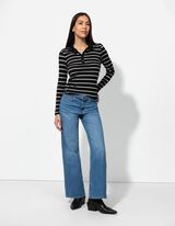 Hossz&uacute; ujj&uacute; felső - Bord&aacute;zott - fekete