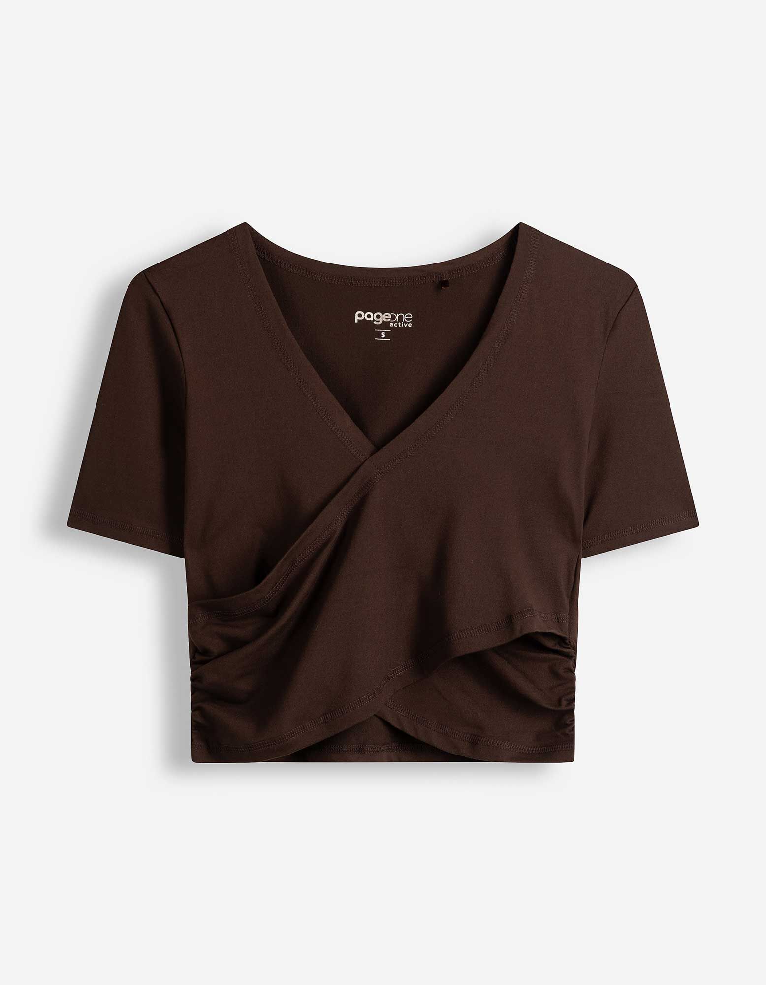 Yoga Shirt - Wickeloptik - Dunkelbraun