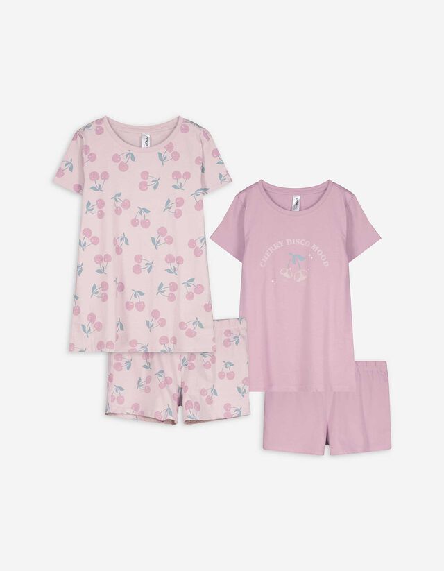Pyjama Set aus Shirt und Shorts - 2er-Pack - lila