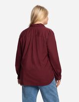 bluzka koszulowa - kieszeń na piersi - ciemny czerwony