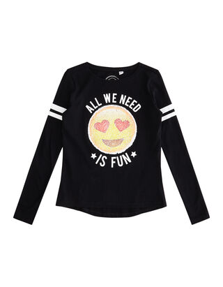 M&auml;dchen Longsleeve mit Message-Print und Wende-Pailletten