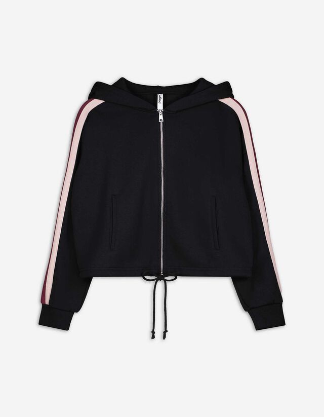 Sweatjacke - Color-Blocking - schwarz