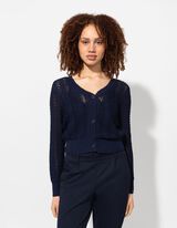 Pletena jopa - V-izrez - temno modra