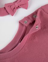 Set aus Sweatshirt Hose und Stirnband - Schleifenapplikation - rosa