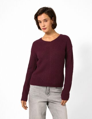 Strickpullover - V-Ausschnitt - Lila