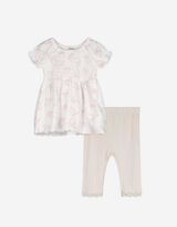 Set aus Kleid und Leggings - Spitzenbesatz - weiß