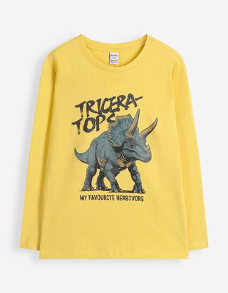 Langarmshirt - Frontprint - Gelb