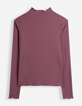 Langarmshirt - Rippenstruktur - Beere