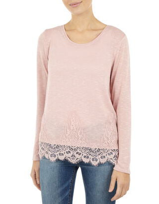 Damen Pullover mit Spitzenbesatz