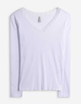 Langarmshirt - Spitzenbesatz - weiß