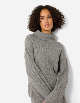 Pullover - Zopfstrick - Grau