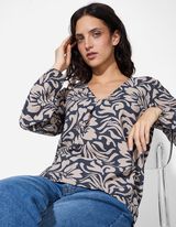 Bluse - Allover-Print - dunkelblau