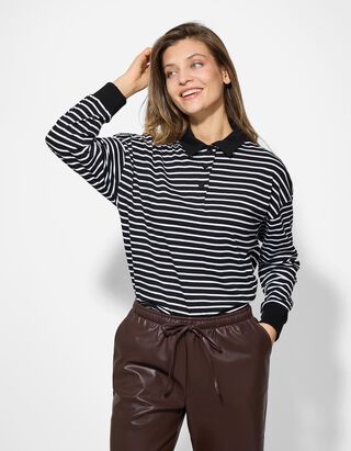 Poloshirt - Streifen - schwarz