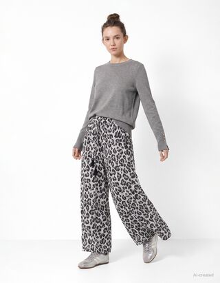 Hose - Leopardenmuster - Grau