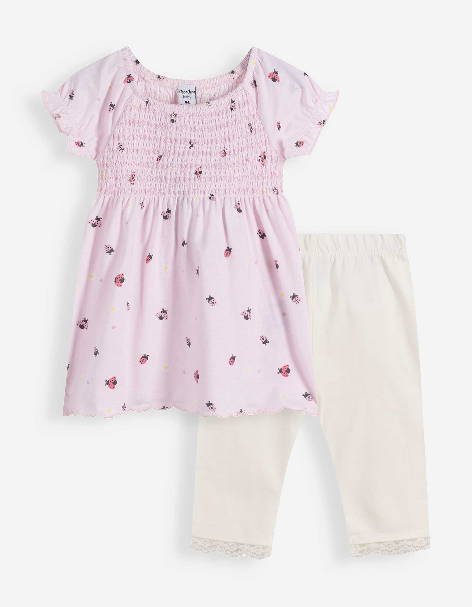 Ensemble robe et leggings - Passementerie en dentelle - ros&eacute; tendre 