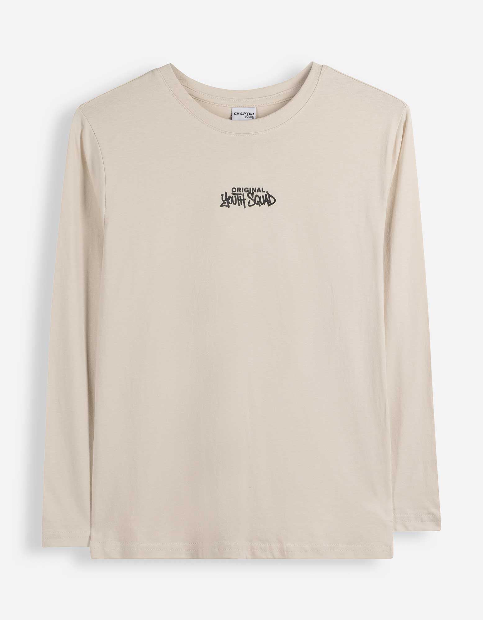 Langarmshirt - Frontprint - Hellgrau