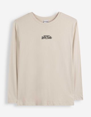Langarmshirt - Frontprint - Hellgrau