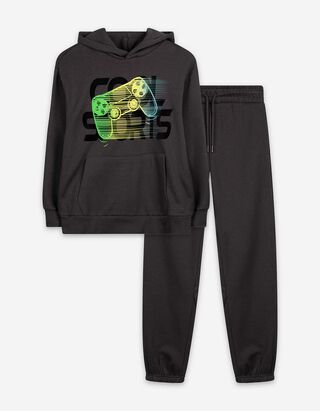 Set uit hoodie en broek - Effen - donkergrijs