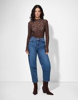 Tričko - Krajková aplikace - tmave hneda