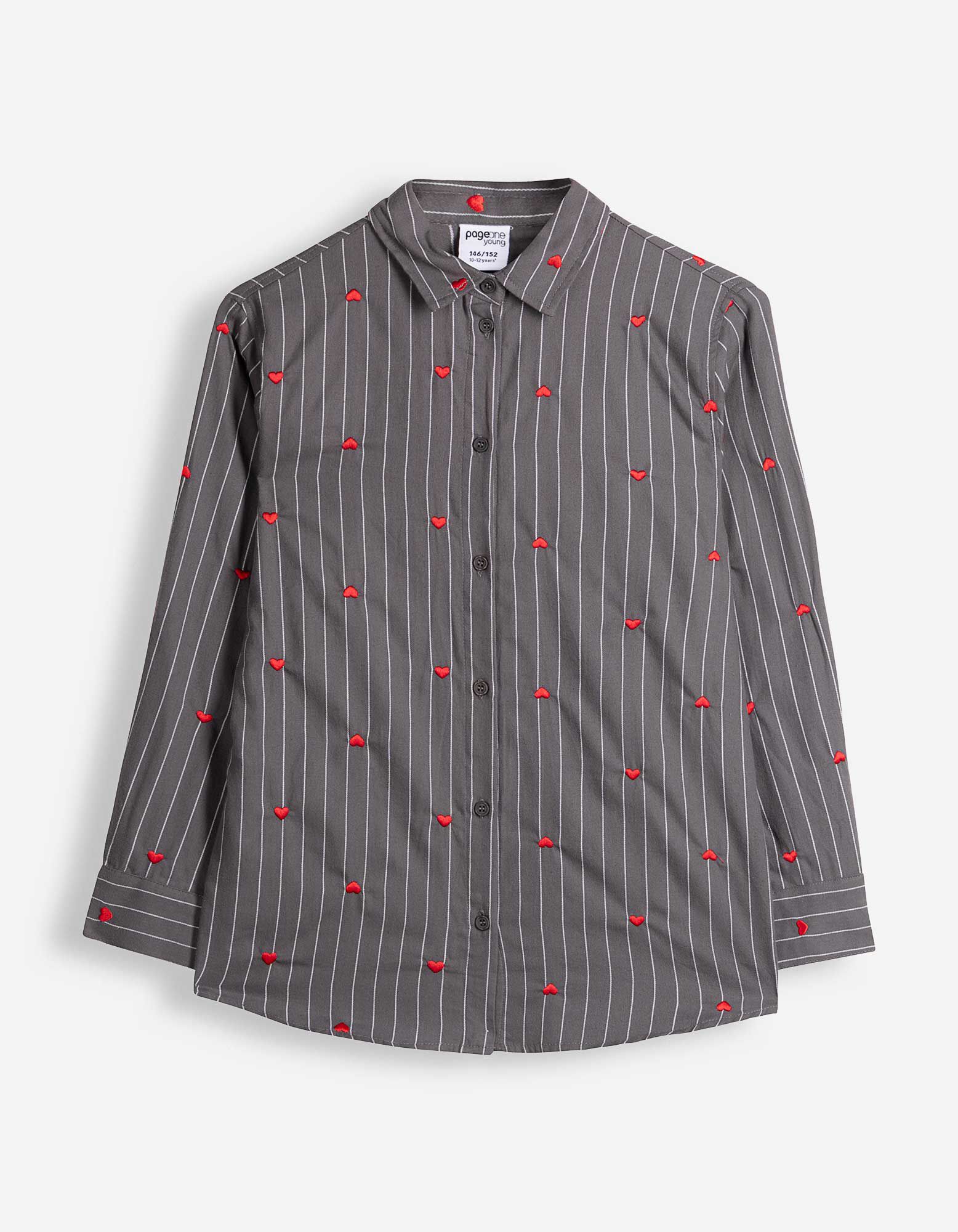 Ensemble top et chemisier  - Broderies - gris fonc&eacute;
