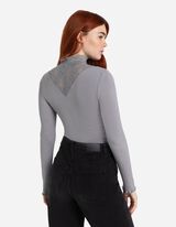 Marškinėliai ilgomis rankovėmis - Nėrinių apvadas - pilkas