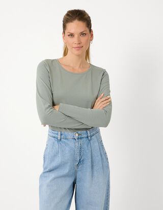 Langarmshirt - Baumwolle - Khaki