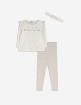 Set aus Langarmshirt und Leggings - Stickereien - weiß
