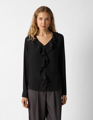 Bluse - V-Ausschnitt - Schwarz
