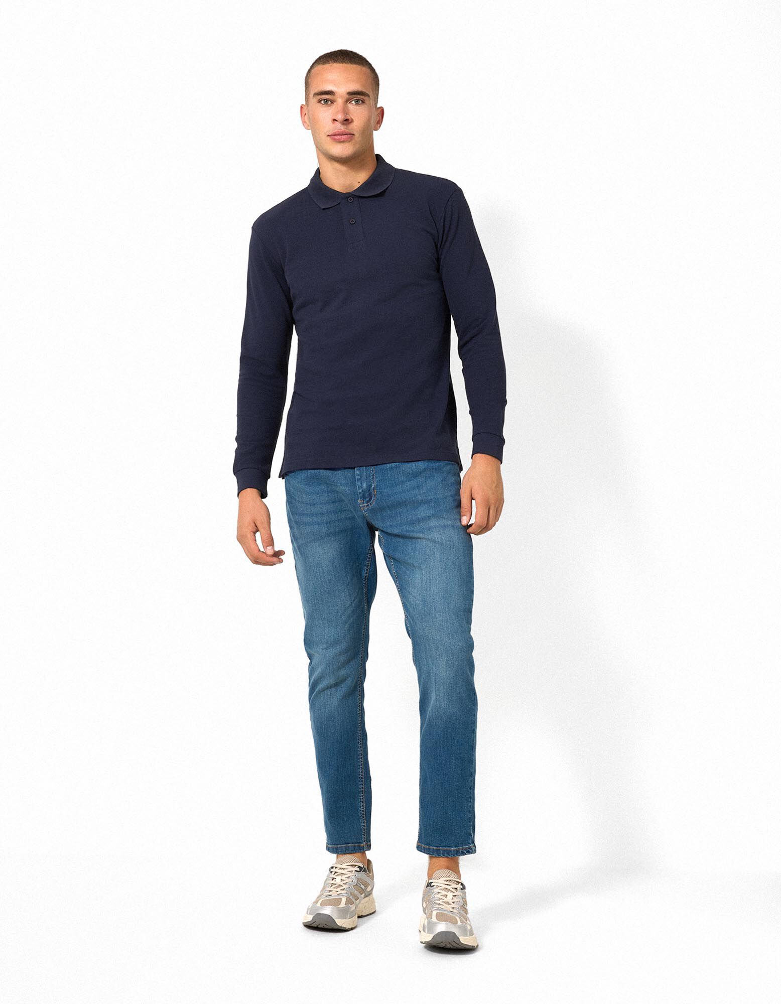 Langarmshirt - Polokragen - Dunkelblau